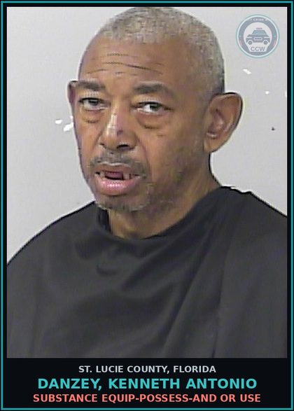 CCW arrest card for Danzey, Kenneth Antonio in St. Lucie County: Drug Equip-possess-and Or Use