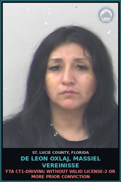 CCW arrest card for De Leon Oxlaj, Massiel Vereinisse in St. Lucie County: Fta Ct1-driving Without Valid License-2 Or More Prior Conviction