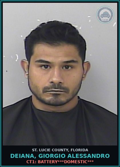 CCW arrest card for Deiana, Giorgio Alessandro in St. Lucie County: Ct1: Battery***domestic***