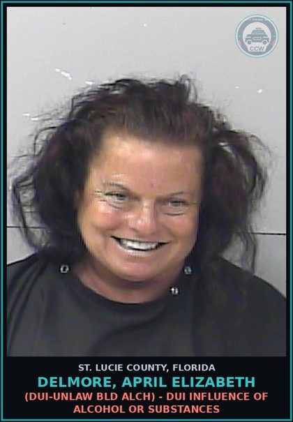 CCW arrest card for Delmore, April Elizabeth in St. Lucie County: (dui-unlaw Bld Alch) - Dui Influence Of Alcohol Or Drugs