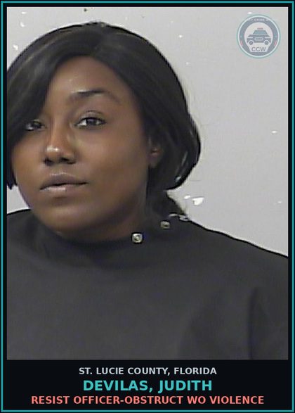 CCW arrest card for Devilas, Judith in St. Lucie County: Resist Officer-obstruct Wo Violence