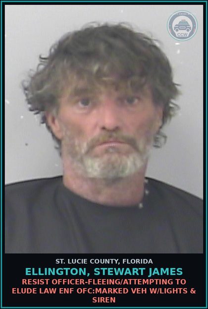CCW arrest card for Ellington, Stewart James in St. Lucie County: Resist Officer-fleeing/attempting To Elude Law Enf Ofc:marked Veh W/lights & Siren