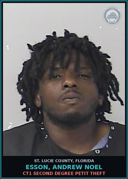 CCW arrest card for Esson, Andrew Noel in St. Lucie County: Ct1 Second Degree Petit Theft
