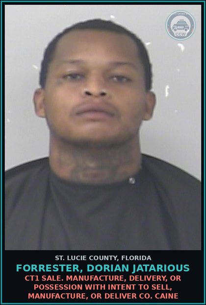 CCW arrest card for Forrester, Dorian Jatarious in St. Lucie County: Hold **okeechobee Ci**