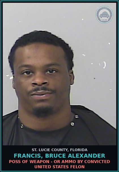 CCW arrest card for Francis, Bruce Alexander in St. Lucie County: Drugs - Delv/dist-deliver contr substance Schedule I