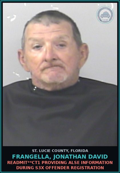 CCW arrest card for Frangella, Jonathan David in St. Lucie County: Readmit**ct1 Providing Alse Information During s3x Offender Registration