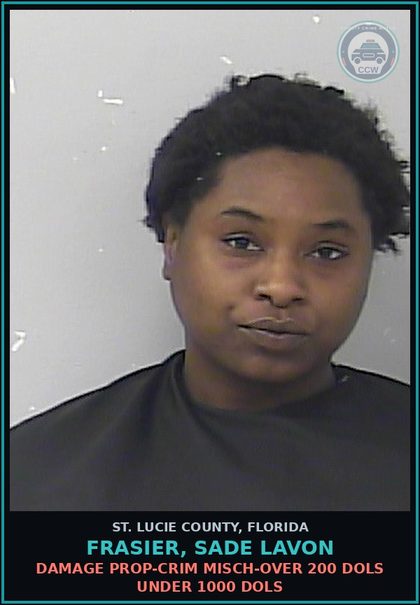 CCW arrest card for Frasier, Sade Lavon in St. Lucie County: Damage Prop-crim Misch-over 200 Dols Under 1000 Dols