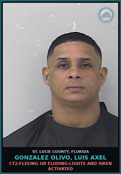 CCW arrest card for Gonzalez Olivo, Luis Axel in St. Lucie County: Ct2-fleeing Or Eluding-lights And Siren Activated