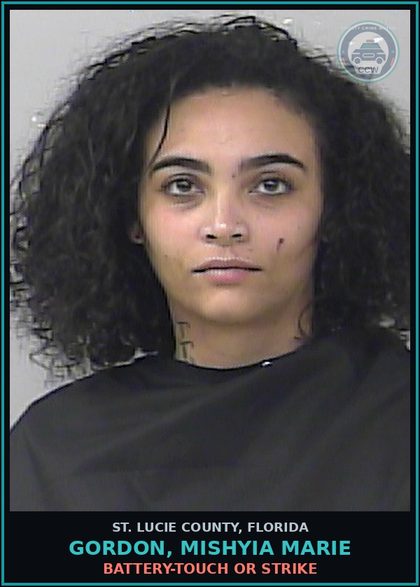CCW arrest card for Gordon, Mishyia Marie in St. Lucie County: Battery-touch Or Strike