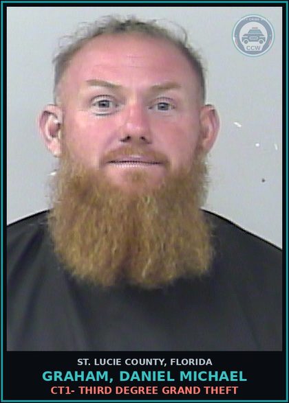 CCW arrest card for Graham, Daniel Michael in St. Lucie County: Ct1- Third Degree Grand Theft