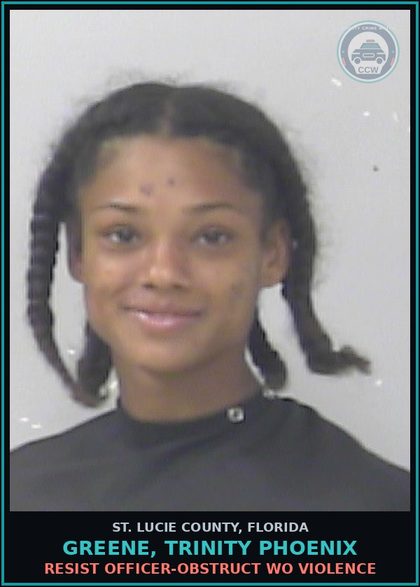 CCW arrest card for Greene, Trinity Phoenix in St. Lucie County: Resist Officer-obstruct Wo Violence