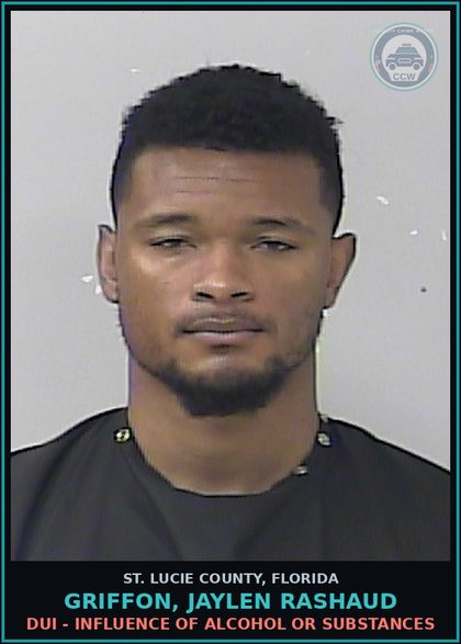 CCW arrest card for Griffon, Jaylen Rashaud in St. Lucie County: Dui - Influence Of Alcohol Or Drugs