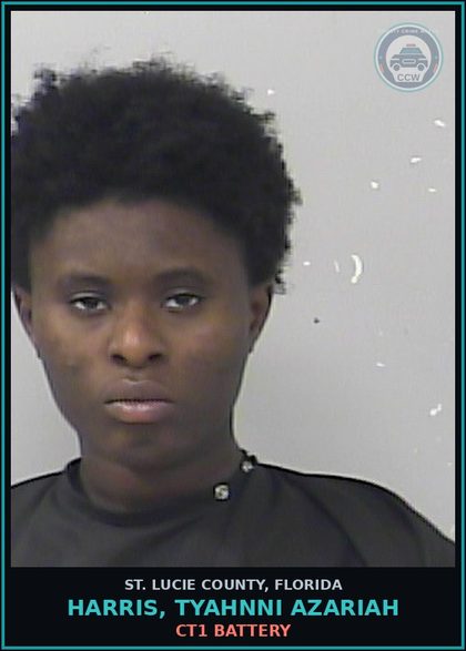 CCW arrest card for Harris, Tyahnni Azariah in St. Lucie County: Ct1 Battery