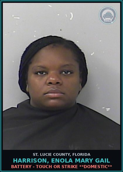 CCW arrest card for Harrison, Enola Mary Gail in St. Lucie County: Battery - Touch Or Strike **domestic**