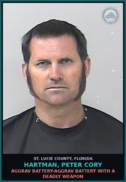 CCW arrest card for Hartman, Peter Cory in St. Lucie County: Aggrav Battery-aggrav Battery With A Deadly Weapon