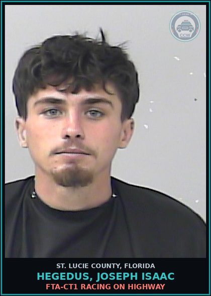 CCW arrest card for Hegedus, Joseph Isaac in St. Lucie County: Fta-ct1 Racing On Highway