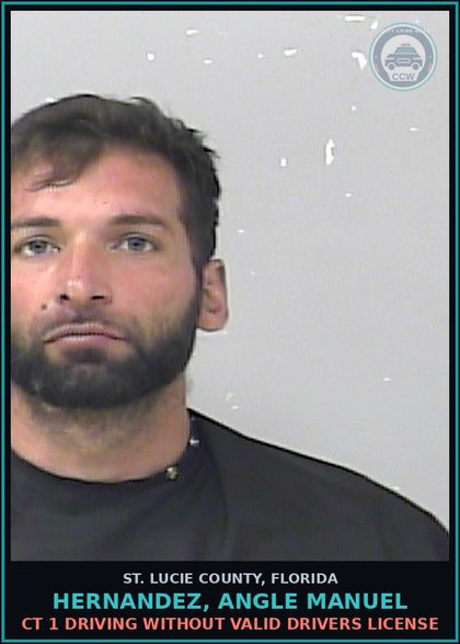 CCW arrest card for Hernandez, Angle Manuel in St. Lucie County: Ct 1 Driving Without Valid Drivers License