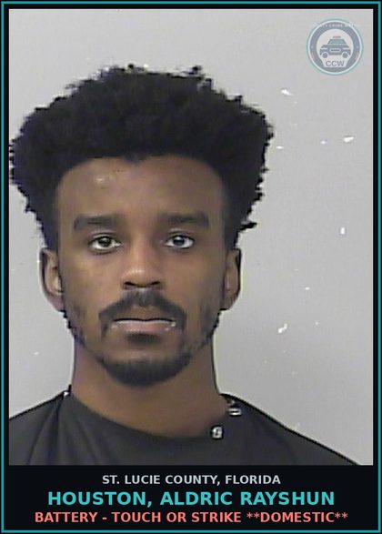 CCW arrest card for Houston, Aldric Rayshun in St. Lucie County: Battery - Touch Or Strike **domestic**