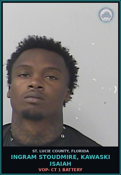 CCW arrest card for Ingram Stoudmire, Kawaski Isaiah in St. Lucie County: Vop- Ct 1 Battery