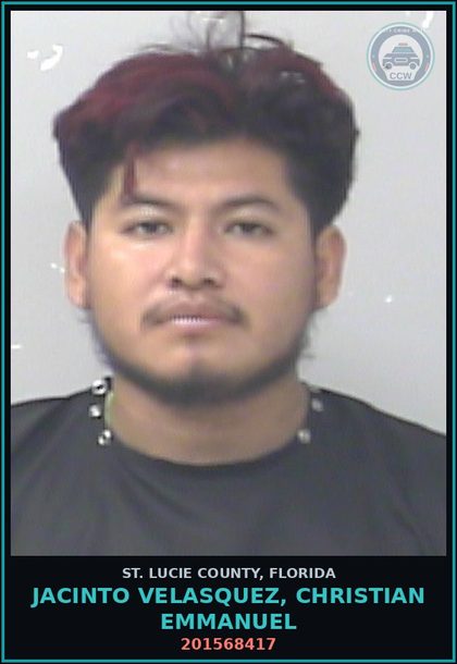 CCW arrest card for Jacinto Velasquez, Christian Emmanuel in St. Lucie County: 201568417