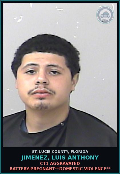 CCW arrest card for Jimenez, Luis Anthony in St. Lucie County: Ct1 Aggravated Battery-pregnant**domestic Violence**