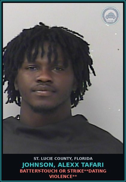 CCW arrest card for Johnson, Alexx Tafari in St. Lucie County: Battery-touch Or Strike**dating Violence**