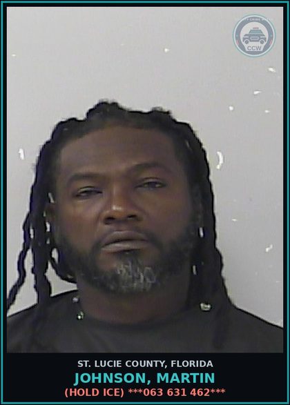 CCW arrest card for Johnson, Martin in St. Lucie County: (hold Ice) ***063 631 462***