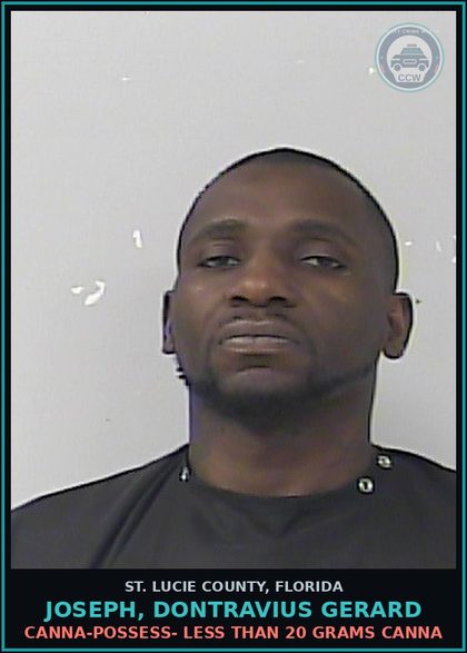 CCW arrest card for Joseph, Dontravius Gerard in St. Lucie County: Canna-possess- Less Than 20 Grams Canna