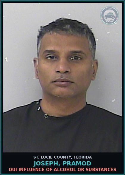 CCW arrest card for Joseph, Pramod in St. Lucie County: Dui Influence Of Alcohol Or Drugs