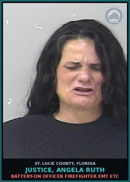 CCW arrest card for Justice, Angela Ruth in St. Lucie County: Battery-on Officer Firefighter Emt Etc