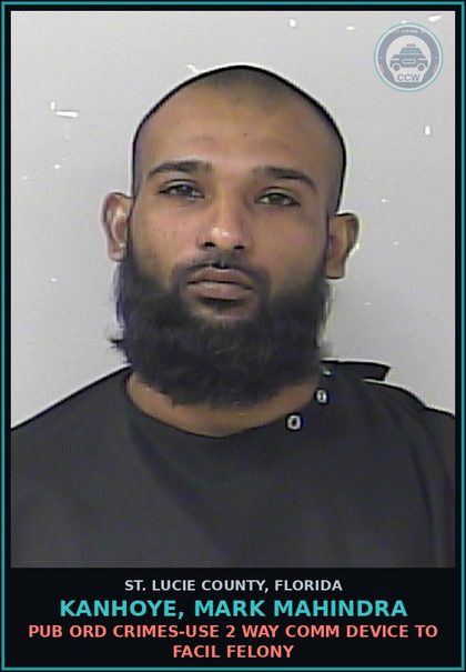 CCW arrest card for Kanhoye, Mark Mahindra in St. Lucie County: Drugs-sell-sell contr substance Schedule Ii