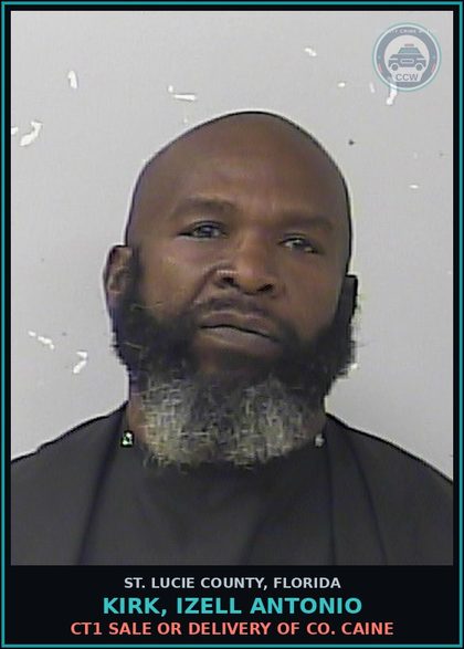 CCW arrest card for Kirk, Izell Antonio in St. Lucie County: Ct1 Sale Or Delivery Of Cocaine