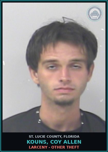 CCW arrest card for Kouns, Coy Allen in St. Lucie County: Larceny - Other Theft