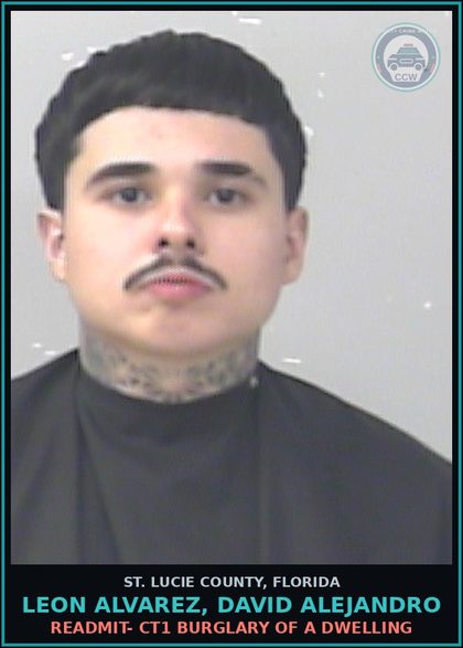 CCW arrest card for Leon Alvarez, David Alejandro in St. Lucie County: Readmit- Ct1 Burglary Of A Dwelling