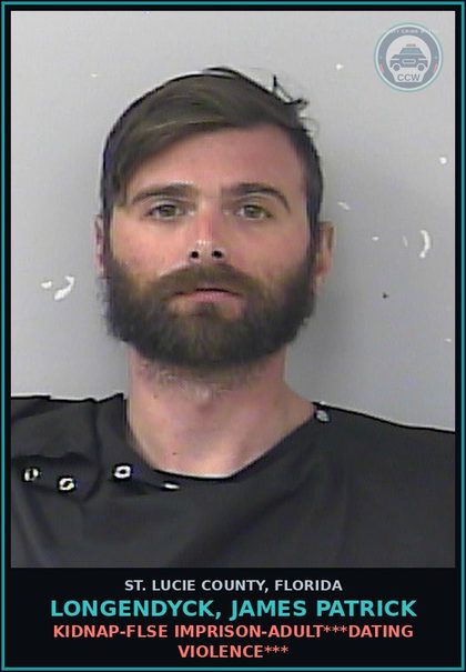 CCW arrest card for Longendyck, James Patrick in St. Lucie County: Kidnap-flse Imprison-adult***dating Violence***