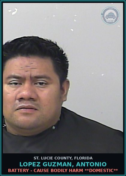 CCW arrest card for Lopez Guzman, Antonio in St. Lucie County: Battery - Cause Bodily Harm **domestic**