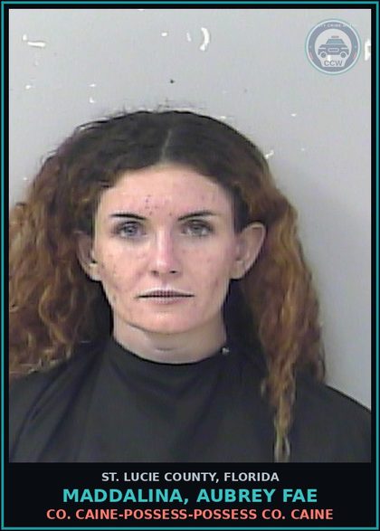CCW arrest card for Maddalina, Aubrey Fae in St. Lucie County: Cocaine-possess-possess Cocaine