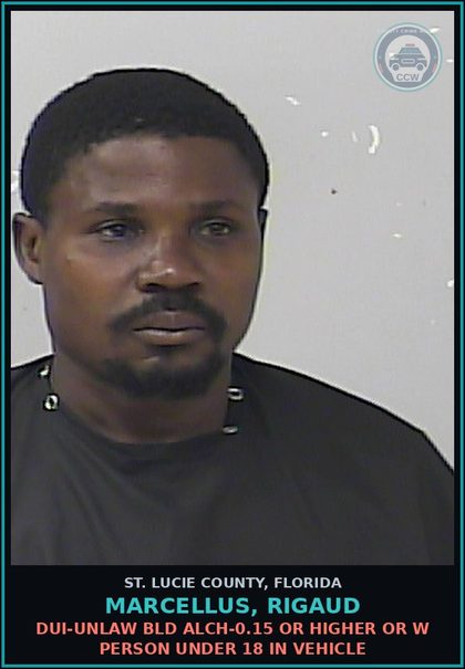 CCW arrest card for Marcellus, Rigaud in St. Lucie County: Dui-unlaw Bld Alch-0.15 Or Higher Or W Person Under 18 In Vehicle