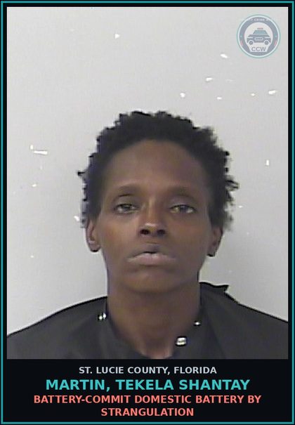 CCW arrest card for Martin, Tekela Shantay in St. Lucie County: Battery-commit Domestic Battery By Strangulation