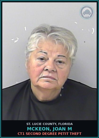 CCW arrest card for Mckeon, Joan M in St. Lucie County: Ct1 Second Degree Petit Theft