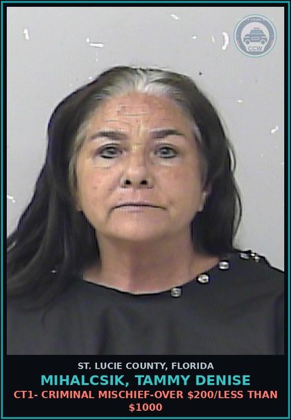 CCW arrest card for Mihalcsik, Tammy Denise in St. Lucie County: Ct1- Criminal Mischief-over $200/less Than $1000