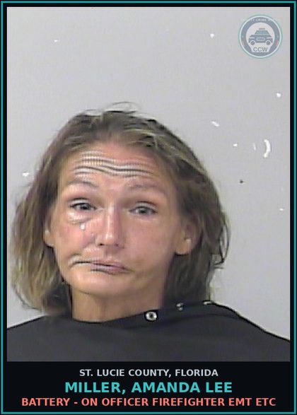 CCW arrest card for Miller, Amanda Lee in St. Lucie County: Battery - On Officer Firefighter Emt Etc