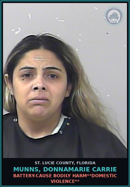 CCW arrest card for Munns, Donnamarie Carrie in St. Lucie County: Battery-cause Bodily Harm**domestic Violence**
