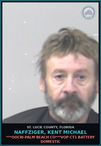 CCW arrest card for Naffziger, Kent Michael in St. Lucie County: ***oocw-palm Beach Co***vop Ct1 Battery Domestic