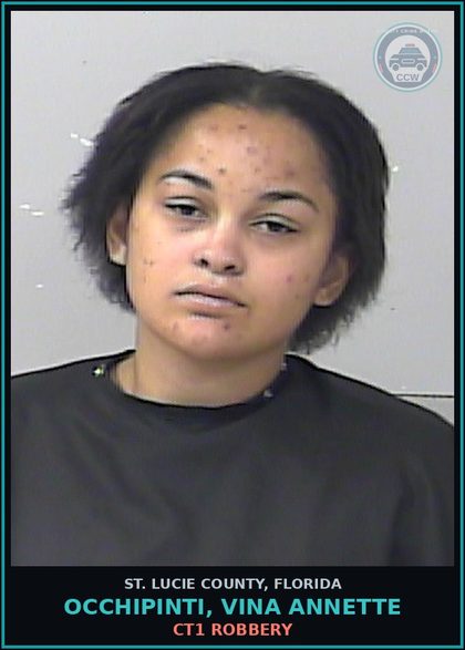 CCW arrest card for Occhipinti, Vina Annette in St. Lucie County: Ct1 Robbery