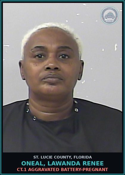 CCW arrest card for Oneal, Lawanda Renee in St. Lucie County: Ct.1 Aggravated Battery-pregnant