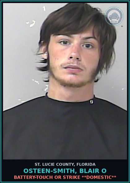 CCW arrest card for Osteen-smith, Blair O in St. Lucie County: Battery-touch Or Strike **domestic**