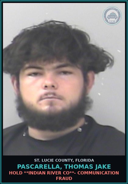 CCW arrest card for Pascarella, Thomas Jake in St. Lucie County: Fta- Ct1 Criminal Use Of Personal I.d. Information, Ct2 Resisting Officer Without Violence