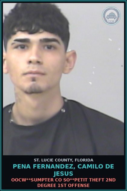 CCW arrest card for Pena Fernandez, Camilo De Jesus in St. Lucie County: Oocw**sumpter Co So**petit Theft 2nd Degree 1st Offense