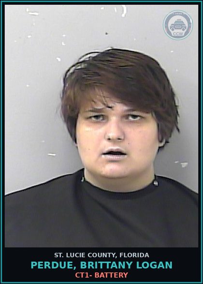 CCW arrest card for Perdue, Brittany Logan in St. Lucie County: Ct1- Battery